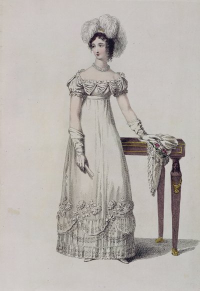 Vestido de noche, lámina de moda de Ackermanns Repository of Arts de English School
