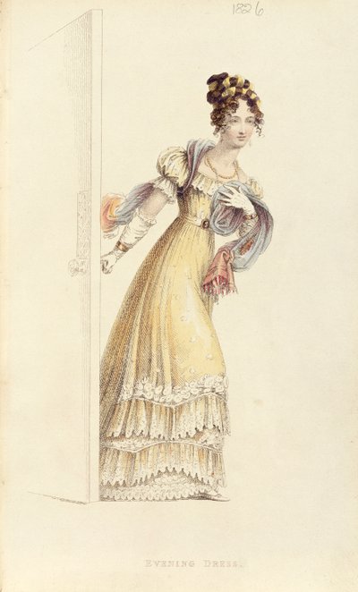 Vestido de noche, lámina de moda de Ackermanns Repository of Arts de English School