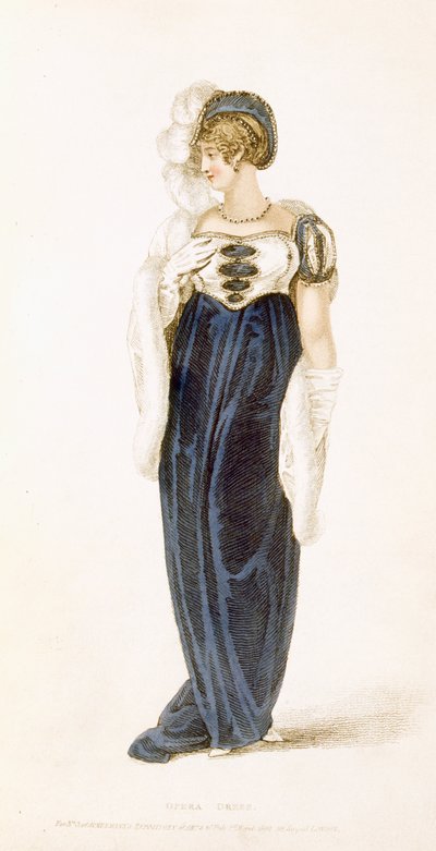 Vestido de noche, lámina de moda de Ackermanns Repository of Arts de English School