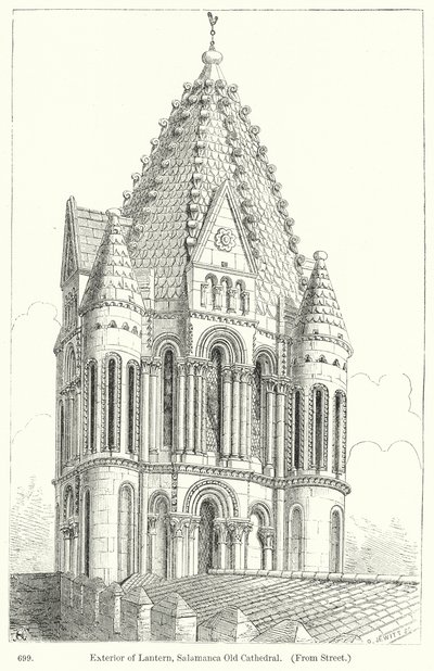 Exterior de la linterna de la Catedral Vieja de Salamanca (grabado) de English School