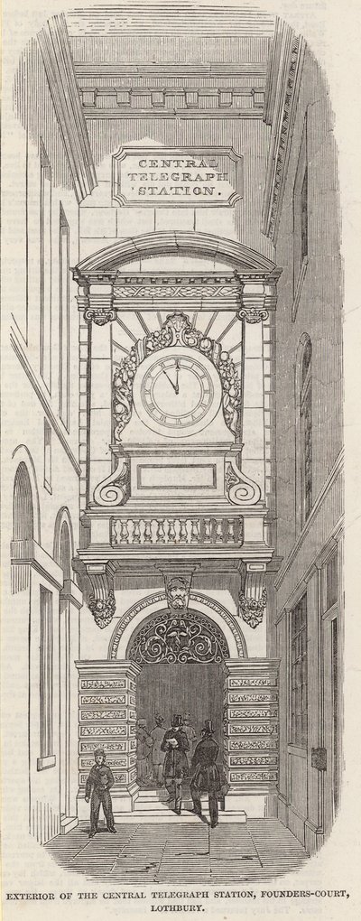 Exterior de la Estación Central de Telégrafos, Pounders Court, Lothbury de English School