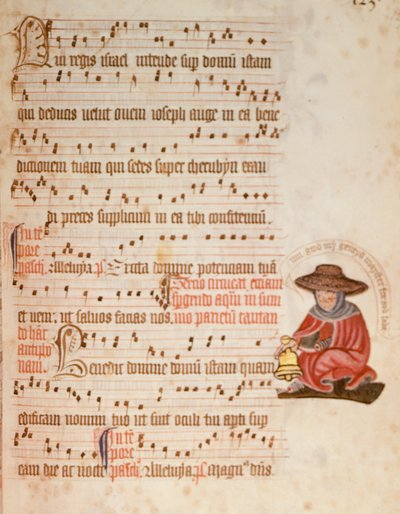 F.127 Partitura con dibujo de un leproso, c.1400 (vitela) de English School
