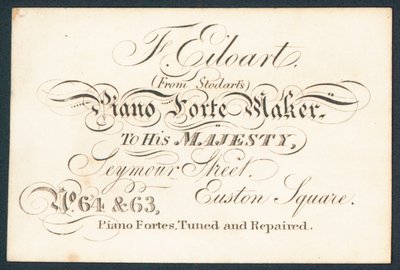 F Eiloart, fabricante de pianos, tarjeta comercial de English School