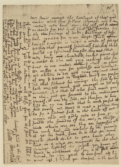 Facsímil de la carta de Oliver Cromwell a Mr Storie, fechada en St Ives de English School