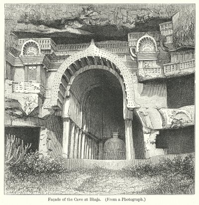 Fachada de la cueva de Bhaja (grabado) de English School