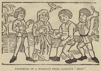 Facsímil de un grabado en madera de "Esopo" de Caxton de English School