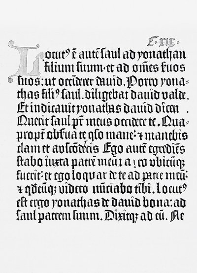 Facsímil de una página de La Biblia, impresa por Johannes Gutenberg, Maguncia, 1456 de English School