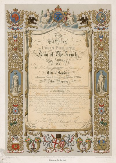 Facsímil del discurso del Lord Mayor a Luis Felipe, Rey de Francia, 10 de octubre de 1844 de English School