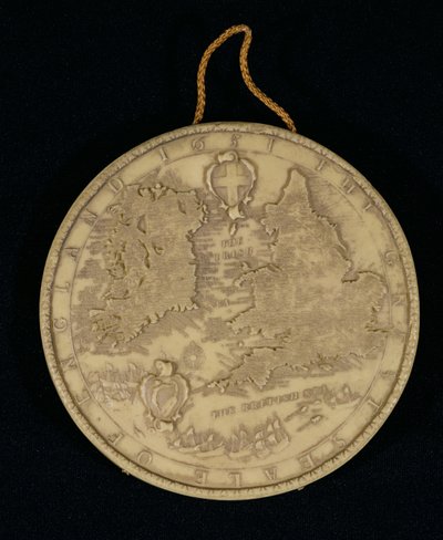 Facsímil del Gran Sello de Inglaterra de 1651, reverso que muestra un mapa de Inglaterra, Gales e Irlanda de English School