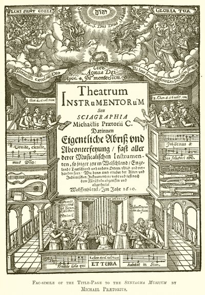 Facsímil de la portada del Syntagma Musicum de Michael Praetorius de English School