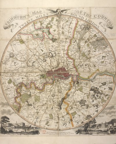 Mapa del país de Fairburn doce millas alrededor de Londres de English School