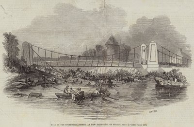 Caída del puente colgante, en New Yarmouth, el viernes 2 de mayo (grabado) de English School