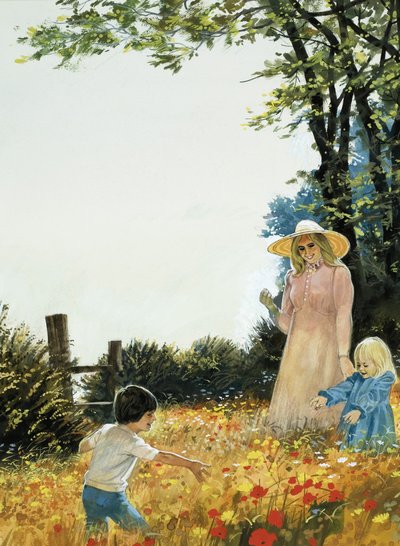 Familia en campo florido de English School