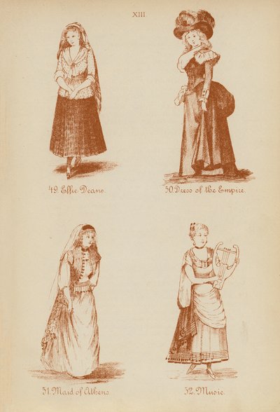 Disfraces: Effie Deane, Vestido del Imperio, Doncella de Atenas, Música (litografía) de English School