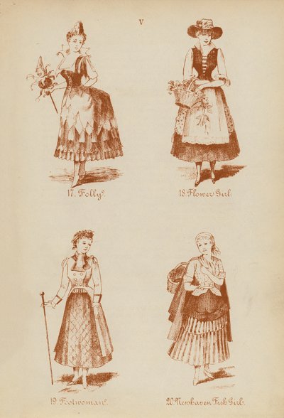 Disfraces: Folly, Flower Girl, Foolwoman, Newhaven Fish Girl (litografía) de English School