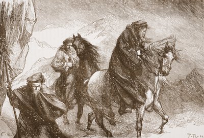 Farel y sus compañeros viajando a través de los Alpes, ilustración de La Historia del Protestantismo de James Aitken Wylie, pub. 1878 de English School