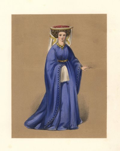 La moda durante los reinados de Enrique IV y V, ilustración de "Costumes of British Ladies from the Time of William the First to the Reign of Queen Victoria" (Trajes de las damas británicas desde la época de Guillermo I hasta el reinado de la reina Victori de English School