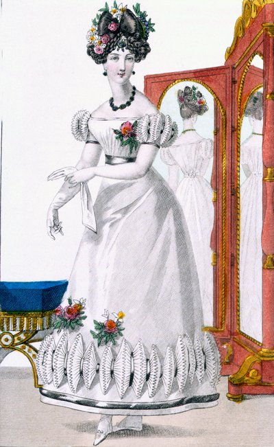 Placa de moda de una dama en vestido de noche, anuncio de 