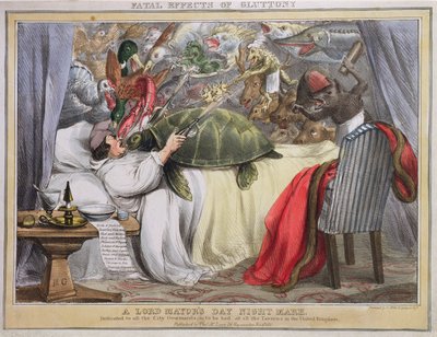 Efectos fatales de la glotonería, una pesadilla del Día del Alcalde, publicado por Thomas McLean (1788-1875) 1830 de English School