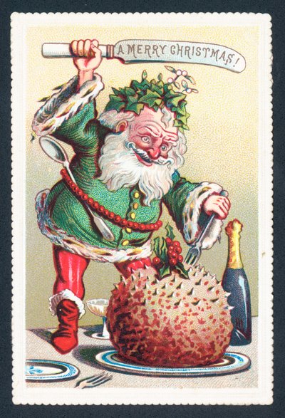 Papá Noel cortando pudín de ciruela de English School
