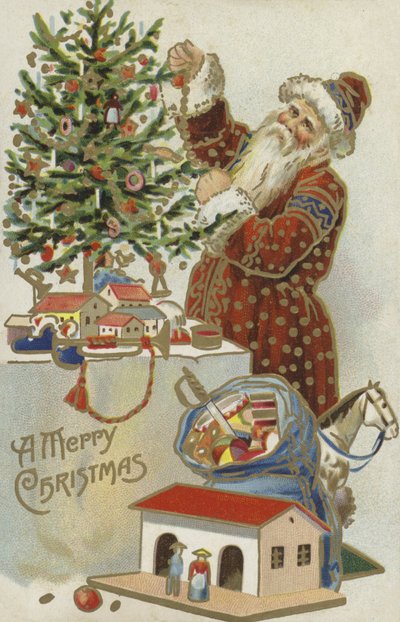 Papá Noel decorando un árbol de Navidad de English School