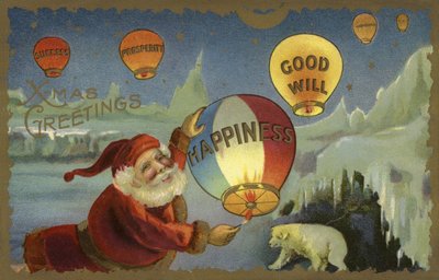 Papá Noel soltando globos de English School