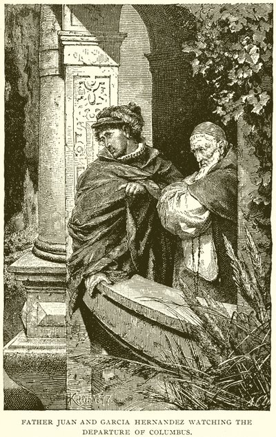 Padre Juan y García Hernández observando la partida de Colón de English School