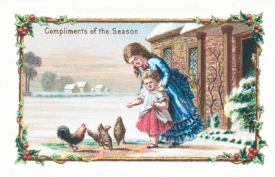 Alimentando a las gallinas, tarjeta de Navidad de English School