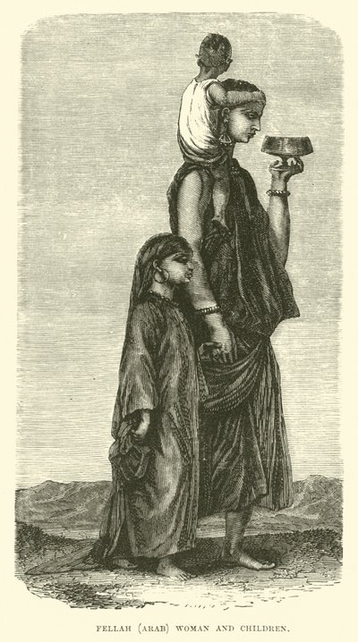 Fellah, mujer árabe y niños de English School