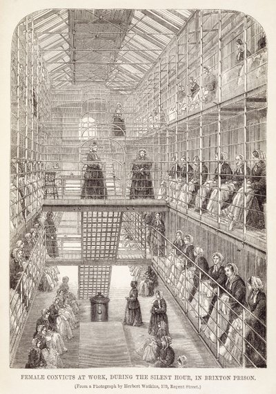 Mujeres Convictas Trabajando durante la Hora Silenciosa en la Prisión de Brixton, de Las Prisiones Criminales de Londres y Escenas de la Vida en Prisión por Henry Mayhew y John Binny, 1860 de English School