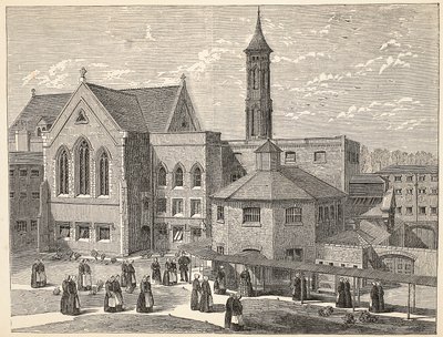Convictas ejercitándose en el patio de recreo de la prisión de Brixton, ilustración de Las prisiones criminales de Londres y escenas de la vida en prisión de Henry Mayhew y John Binny, pub. 1862 de English School