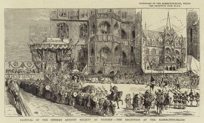Festival de la Sociedad de Artistas Alemanes en Meissen, la recepción en el Albrechtschloss (grabado) de English School