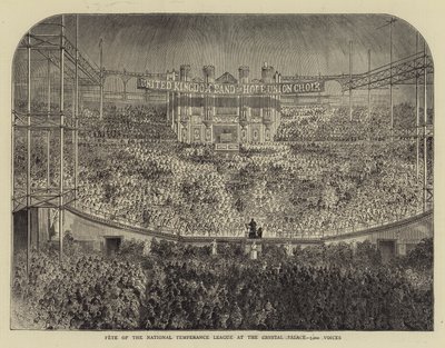 Fiesta de la Liga Nacional de Templanza en el Palacio de Cristal, 5000 voces (grabado) de English School