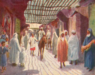 Fez, una calle sombreada (litografía en color) de English School