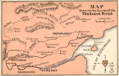 Mapa ficticio trazando el curso del río TrueLove de English School