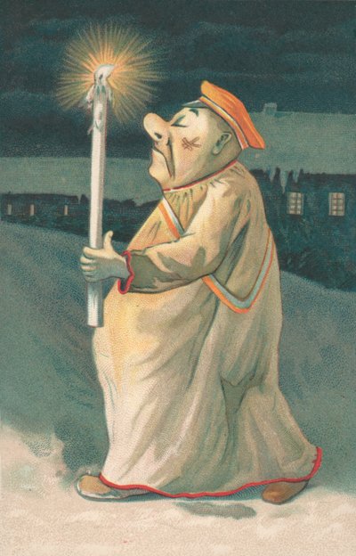 Figura de un hombre sosteniendo una vela alta de English School