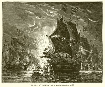 Barcos de fuego atacando la Armada Española, 1588 de English School