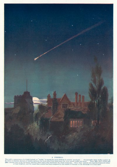 Bola de fuego causada por un gran meteorito entrando en la atmósfera terrestre de English School