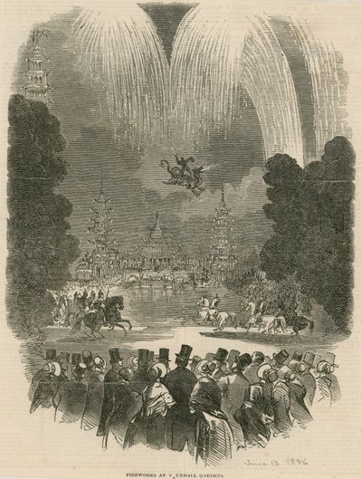 Espectáculo de fuegos artificiales en Vauxhall Gardens, Londres de English School
