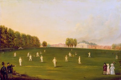 Primer gran partido de cricket jugado por miembros de la Sociedad Real de Aficionados en Hampton Court Green, 3 de agosto de 1836 de English School