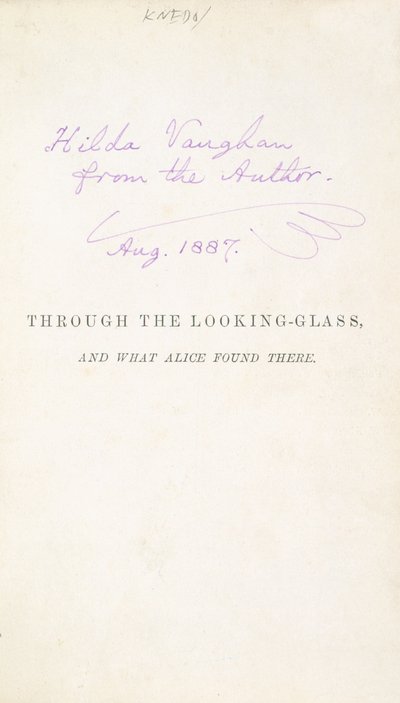 Primera edición de A través del espejo de Lewis Carroll, con la inscripción del autor a Hilda Vaughn, 1887 de English School