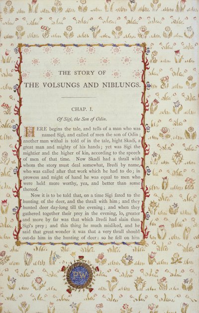 Primera página de La Historia de Los Volsungs y Niblungs, c.1870 de English School