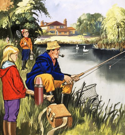 Pescador en la orilla del río de English School