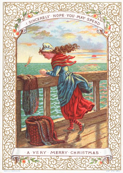 Pescadora mirando al mar, Tarjeta de Navidad de English School