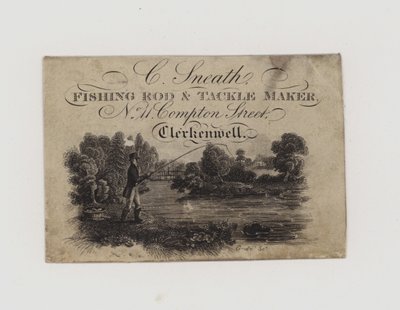 Fabricante de cañas y aparejos de pesca, C Sneath, tarjeta comercial de English School