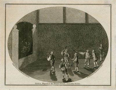 Fives, jugado en la Cancha de Tenis, Leicester Fields de English School