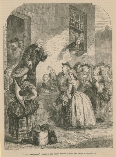 Matrimonios en Fleet; escena en la prisión de Fleet durante el reinado del Rey Jorge II de English School