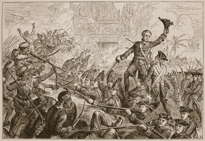 Defensa de Fletcher del reducto en Tanjore, ilustración de Cassells Illustrated History of India de James Grant, pub. 1879 de English School