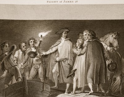 Huida de Jacobo II, ilustración de La Historia de Inglaterra de David Hume, pub. por R. Bowyer, Londres, 1812 de English School