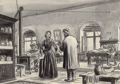 Florence Nightingale trabajando en el hospital de Scutari de English School